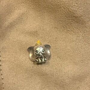 Kids Elephant Charm Pendant in Silver with Yellow Hat